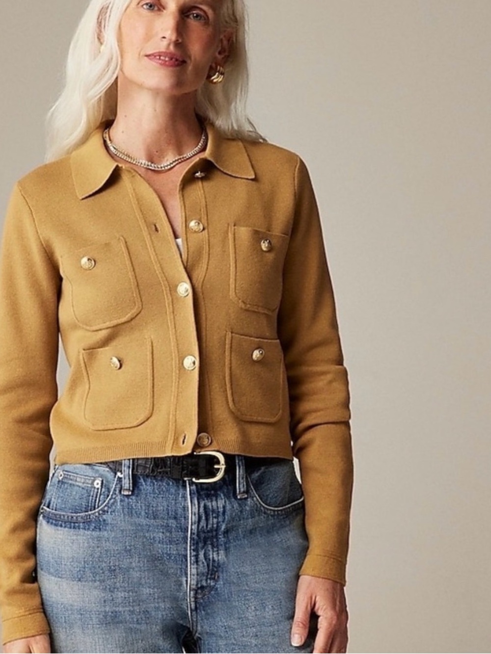 J. Crew Patch Pocket Sweater Lady Jacket in honey brown Sz Small